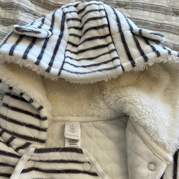 Nordstrom 3 month fleeced lined hood stripped onesie - Picture 3 of 4